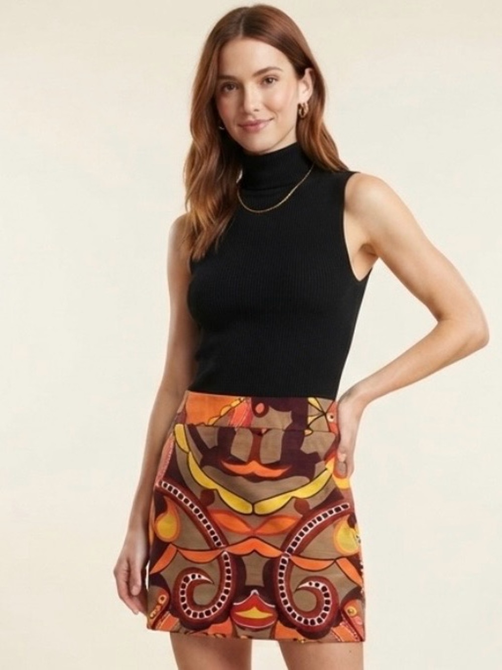 Merona Orange Brown Mini Skirt Resort Wear